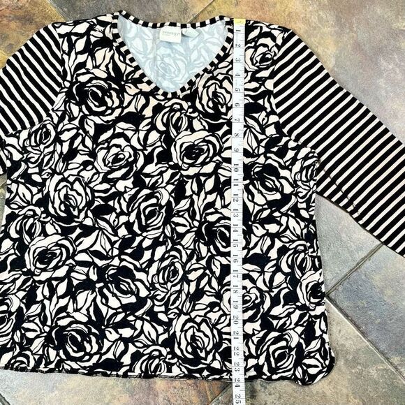 Zenergy By Chico’s Rose Floral Stripe V-neck 3/4 Sleeve Top 3 XL 16 - Picture 5 of 10
